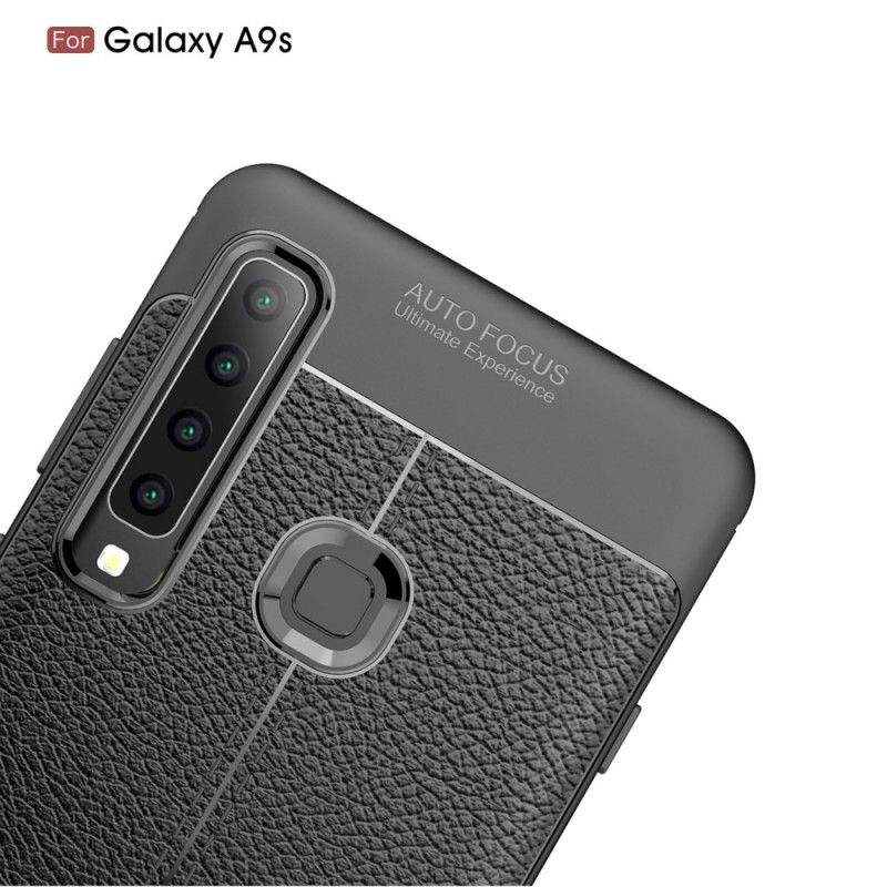 Cover Hoesje Samsung Galaxy A9 Grijs Zwart Telefoonhoesje Dubbellijns Lychee Leereffect