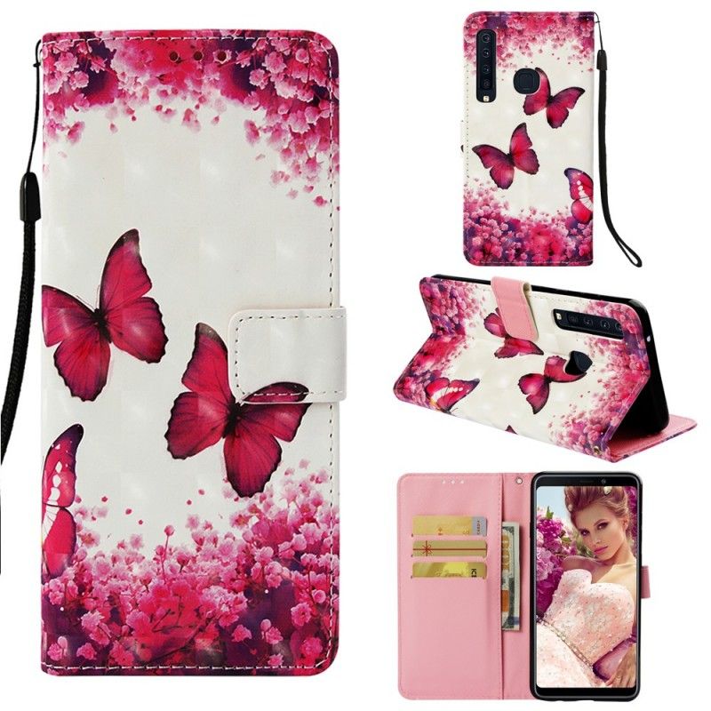 Flip Case Leren Samsung Galaxy A9 Rode Vlinders