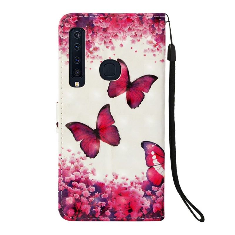 Flip Case Leren Samsung Galaxy A9 Rode Vlinders
