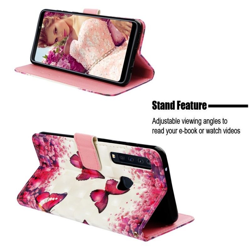 Flip Case Leren Samsung Galaxy A9 Rode Vlinders