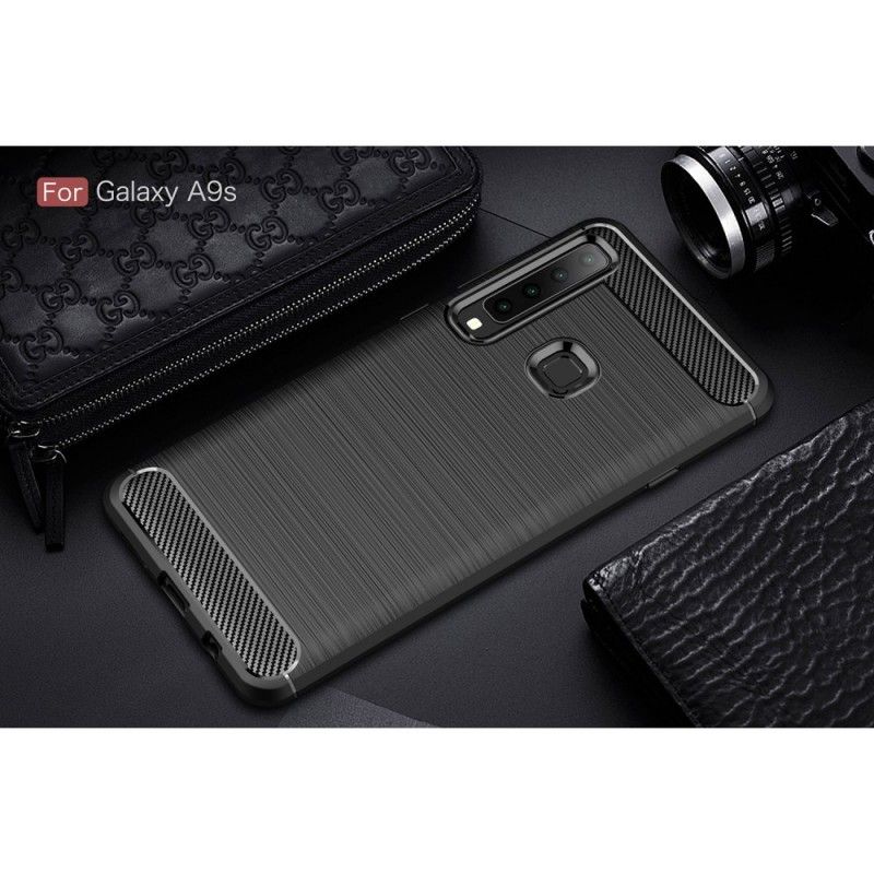 Hoesje Samsung Galaxy A9 Grijs Zwart Geborsteld Koolstofvezel