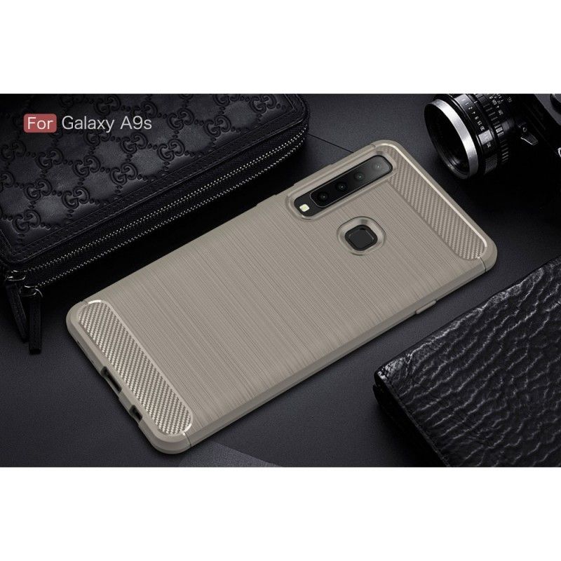 Hoesje Samsung Galaxy A9 Grijs Zwart Geborsteld Koolstofvezel