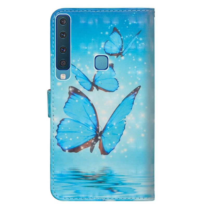 Leren Hoesje Samsung Galaxy A9 Vliegende Blauwe Vlinders
