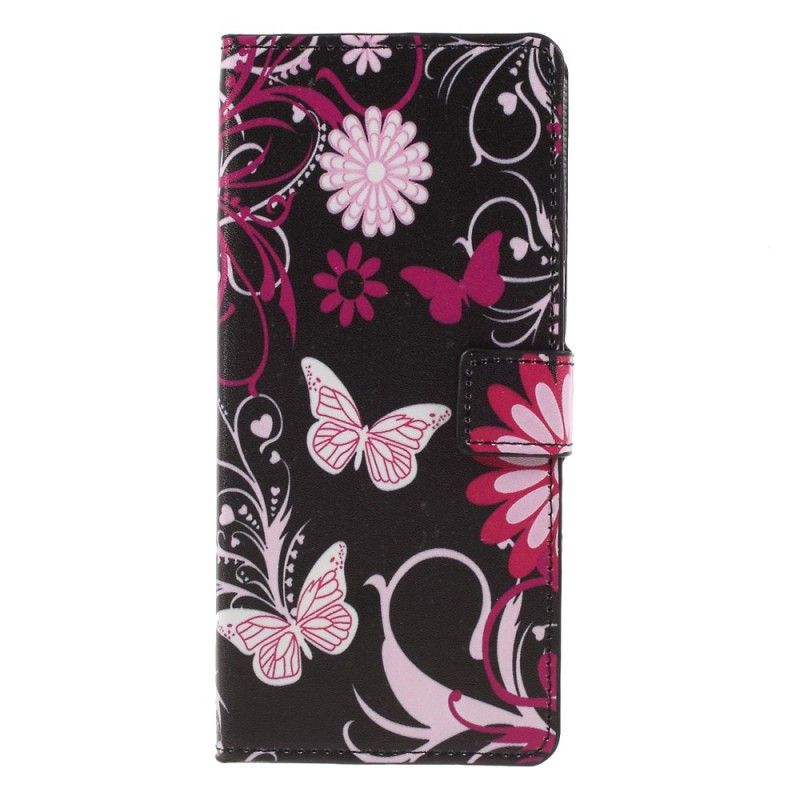 Leren Hoesje Samsung Galaxy A9 Wit Design Vlinders En Bloemen