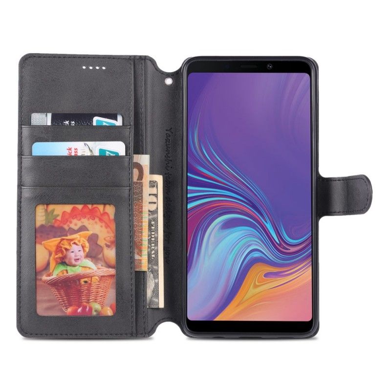 Leren Hoesje voor Samsung Galaxy A9 Grijs Zwart Retro Azns