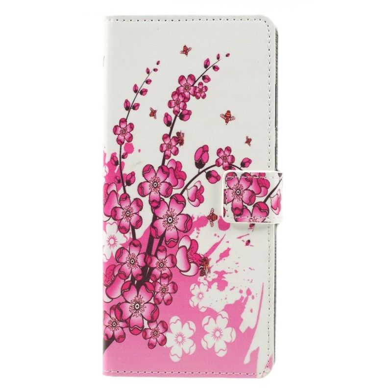 Leren Hoesje voor Samsung Galaxy A9 Roze Tropische Bloemen