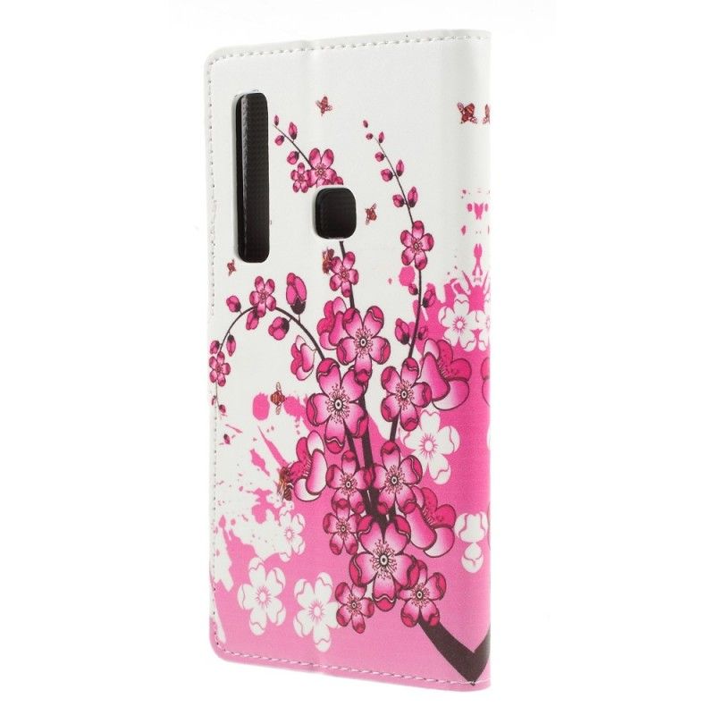 Leren Hoesje voor Samsung Galaxy A9 Roze Tropische Bloemen