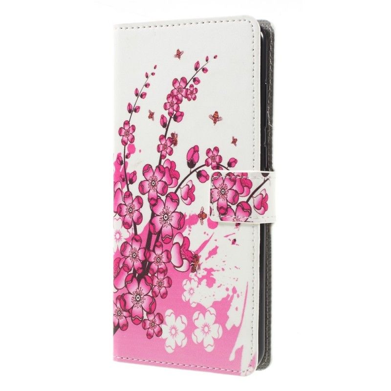Leren Hoesje voor Samsung Galaxy A9 Roze Tropische Bloemen