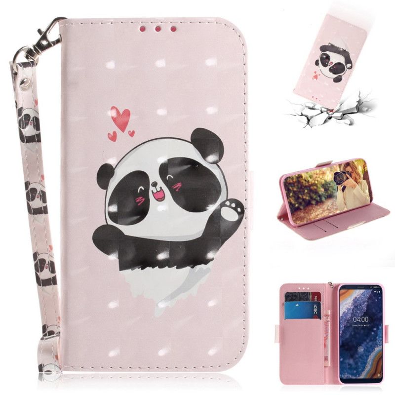 Leren Hoesje Nokia 9 PureView Panda Love Met String