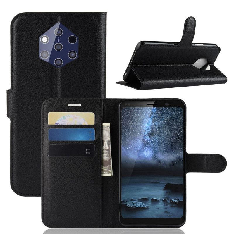 Leren Hoesje Nokia 9 PureView Wit Zwart Klassiek