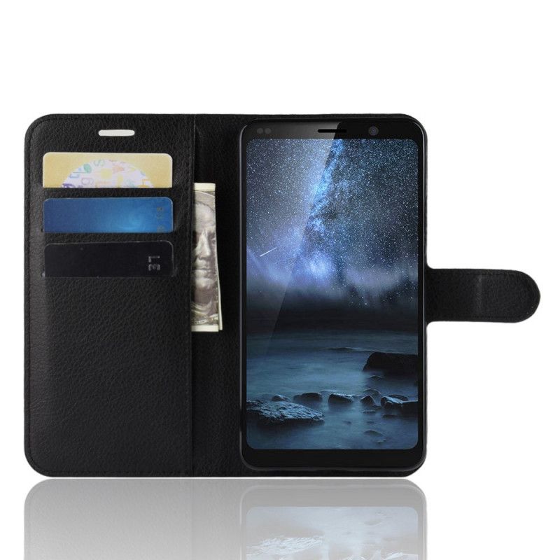 Leren Hoesje Nokia 9 PureView Wit Zwart Klassiek