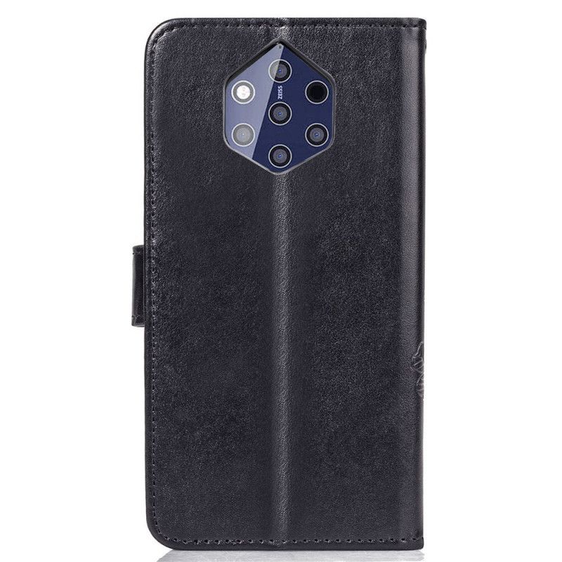 Leren Hoesje Nokia 9 PureView Zwart Klavertje Vier