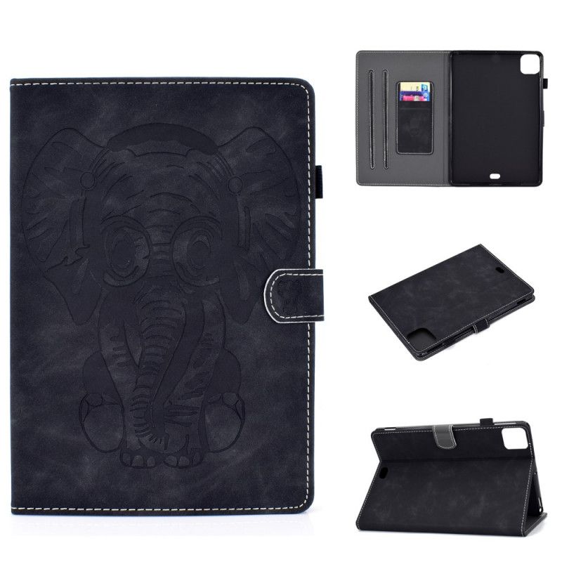 Bescherming Hoesje iPad Air 10.9" (2020) Rood Zwart Leereffect Met Olifantenprint