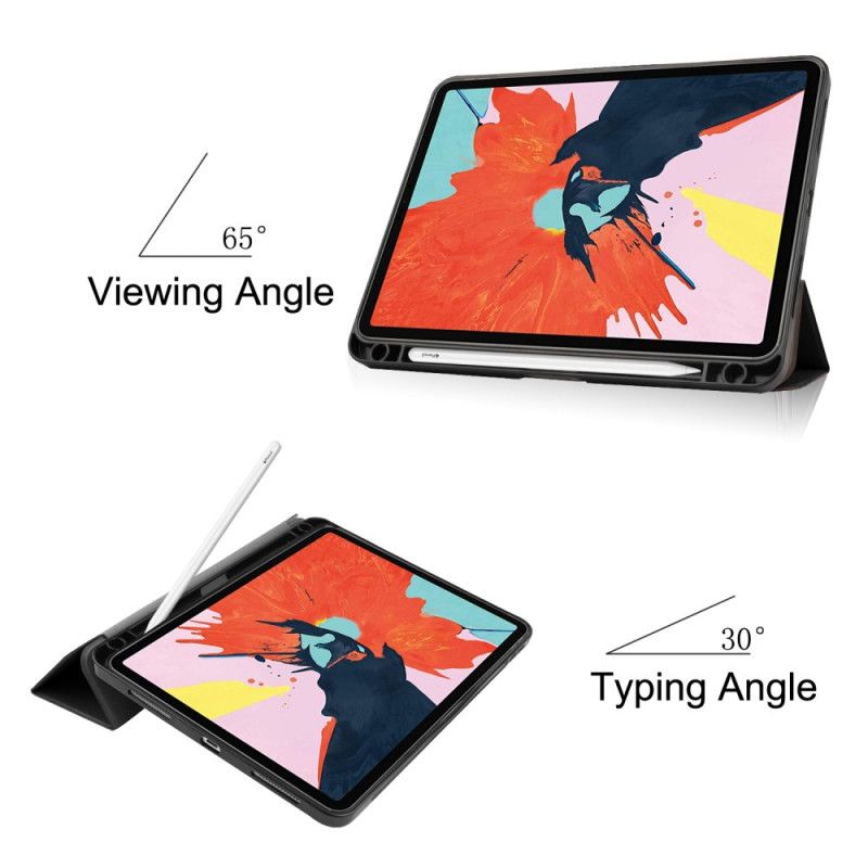 Smart Case iPad Air 10.9" (2020) Grijs Zwart Litchi Lederen Stylushouder