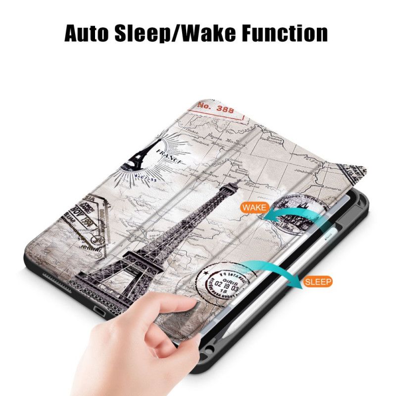 Smartcase iPad Air 10.9" (2020) Retro Eiffeltoren Met Stylushouder