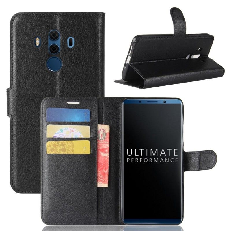 Bescherming Hoesje Huawei Mate 10 Pro Wit Zwart Klassiek Leereffect