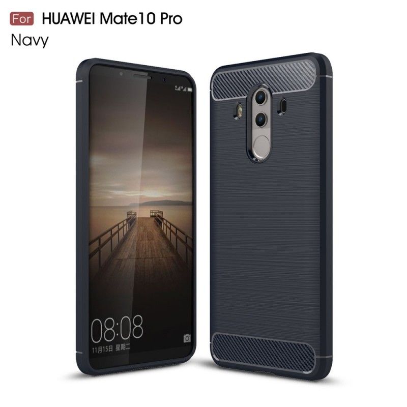 Hoesje voor Huawei Mate 10 Pro Rood Zwart Geborsteld Koolstofvezel
