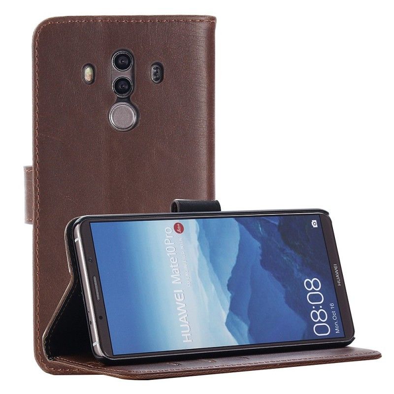 Leren Hoesje Huawei Mate 10 Pro Grijs Zwart Telefoonhoesje Retro Kunstleer