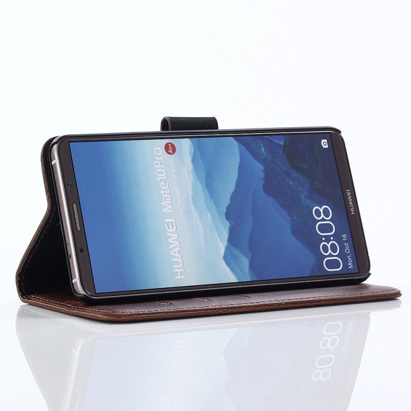 Leren Hoesje Huawei Mate 10 Pro Grijs Zwart Telefoonhoesje Retro Kunstleer
