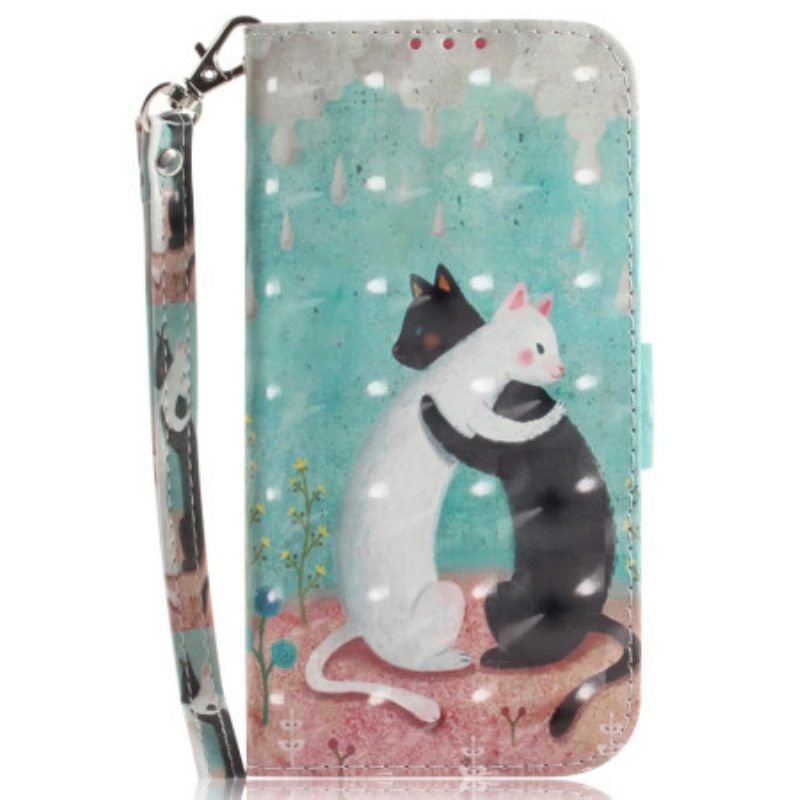 Folio-hoesje voor Xiaomi Redmi Note 12 4G Met Ketting Witte Kat Zwarte Kat Met Riem