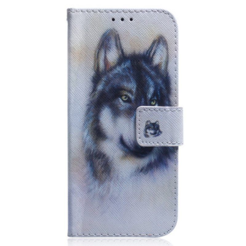 Leren Hoesje voor Xiaomi Redmi Note 12 4G Aquarel Wolf