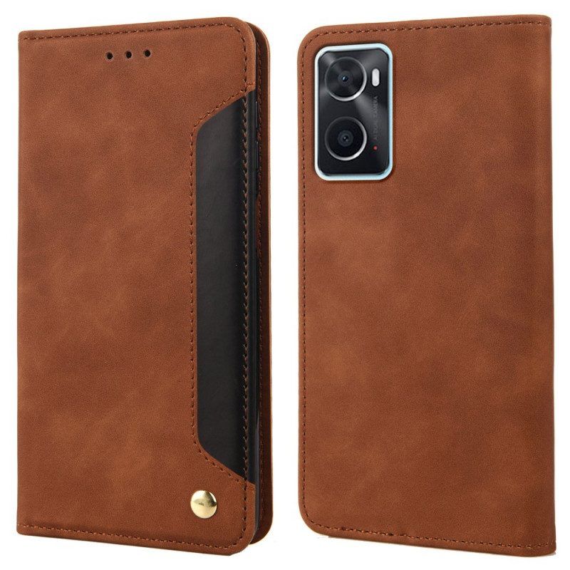 Bescherming Hoesje voor Realme 9i Folio-hoesje Tweekleurig Zakelijk Leereffect