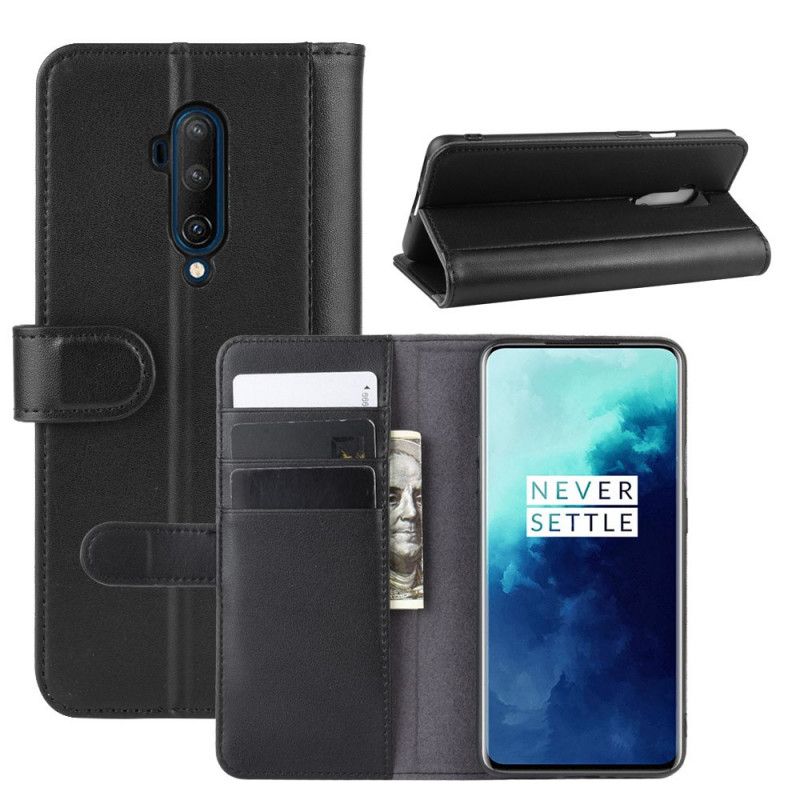 Bescherming Hoesje OnePlus 7T Pro Bruin Zwart Echt Leer