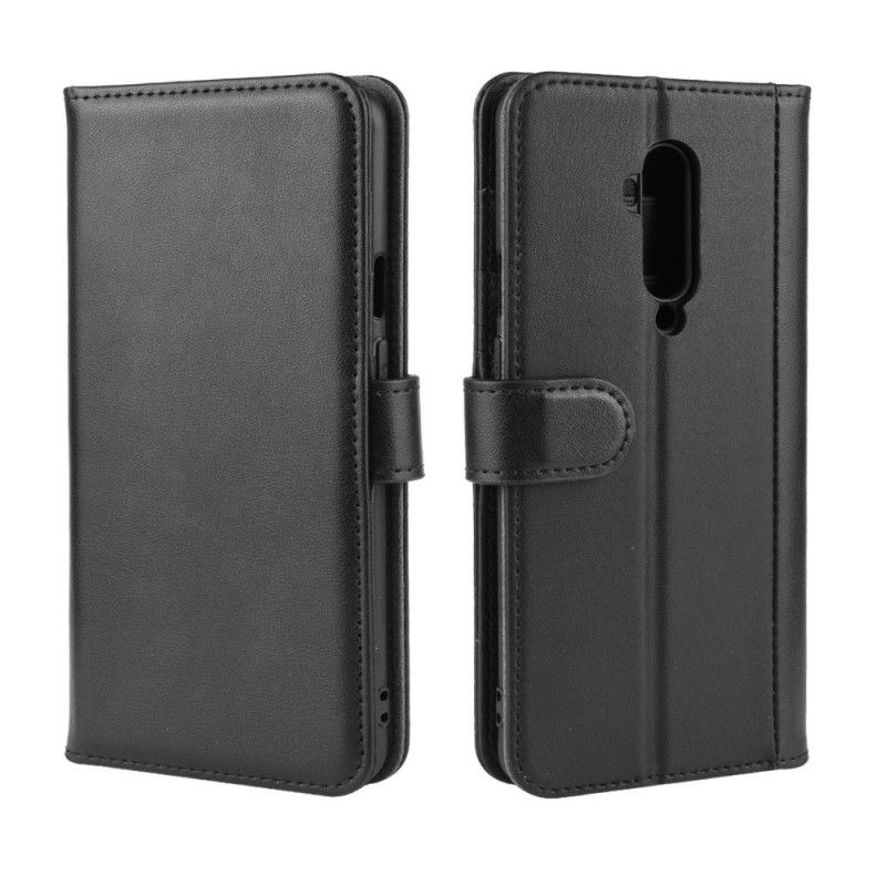 Bescherming Hoesje OnePlus 7T Pro Bruin Zwart Echt Leer