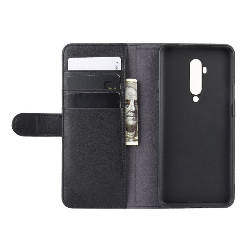 Bescherming Hoesje OnePlus 7T Pro Bruin Zwart Echt Leer