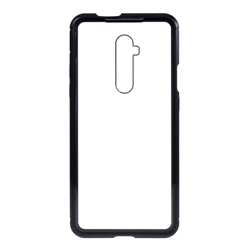 Cover Hoesje OnePlus 7T Pro Donkerblauw Zwart Telefoonhoesje Randen Van Metaal En Gehard Glas