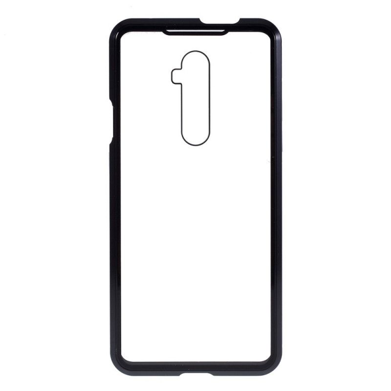 Cover Hoesje OnePlus 7T Pro Donkerblauw Zwart Telefoonhoesje Randen Van Metaal En Gehard Glas