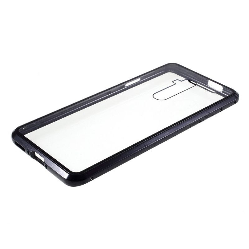 Cover Hoesje OnePlus 7T Pro Donkerblauw Zwart Telefoonhoesje Randen Van Metaal En Gehard Glas
