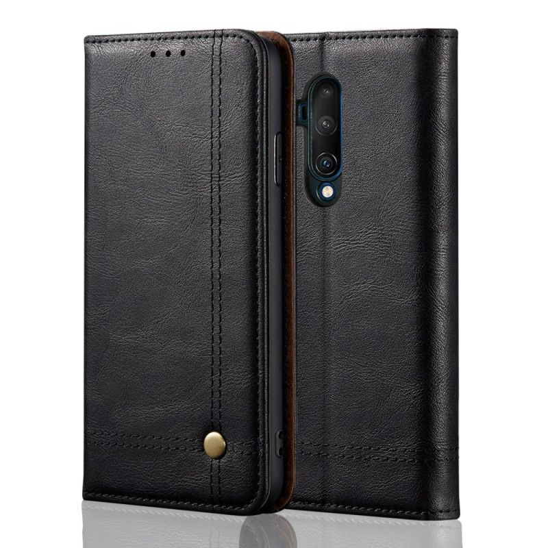 Folio-hoesje OnePlus 7T Pro Rood Zwart Gestikt Leereffect