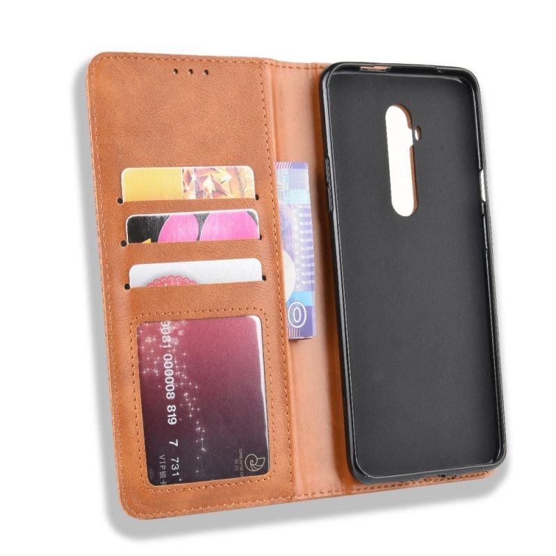 Folio-hoesje OnePlus 7T Pro Rood Zwart Gestileerd Vintage Leereffect