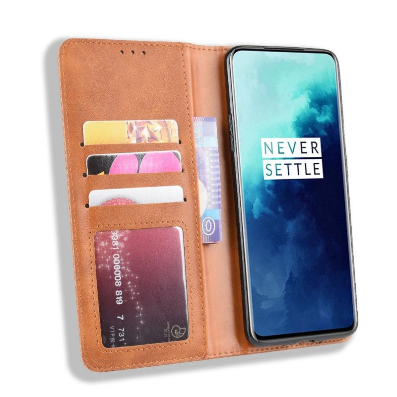 Folio-hoesje OnePlus 7T Pro Rood Zwart Gestileerd Vintage Leereffect