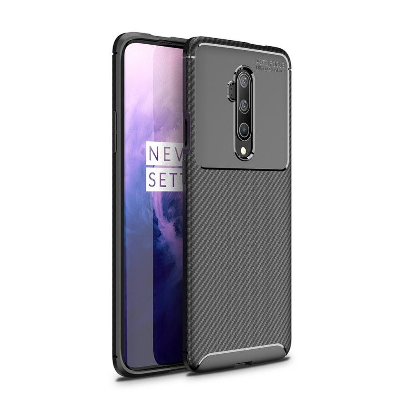 Hoesje OnePlus 7T Pro Donkerblauw Zwart Flexibele Koolstofvezeltextuur