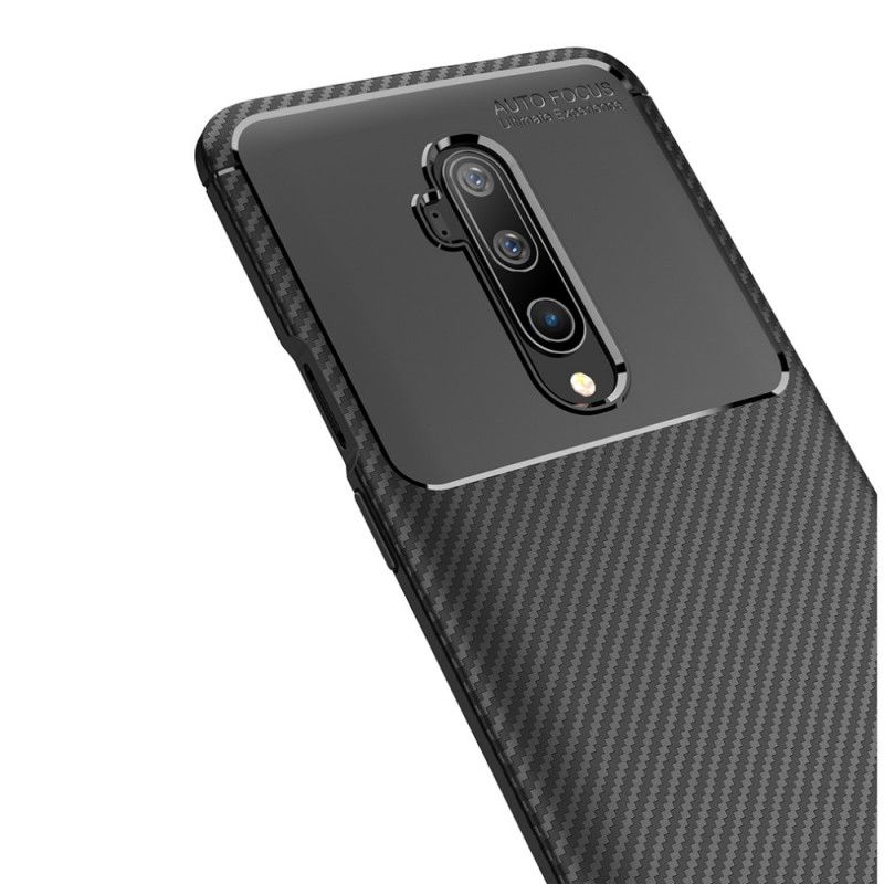 Hoesje OnePlus 7T Pro Donkerblauw Zwart Flexibele Koolstofvezeltextuur