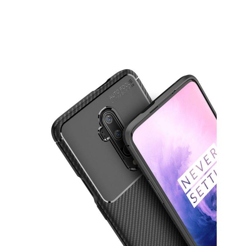Hoesje OnePlus 7T Pro Donkerblauw Zwart Flexibele Koolstofvezeltextuur