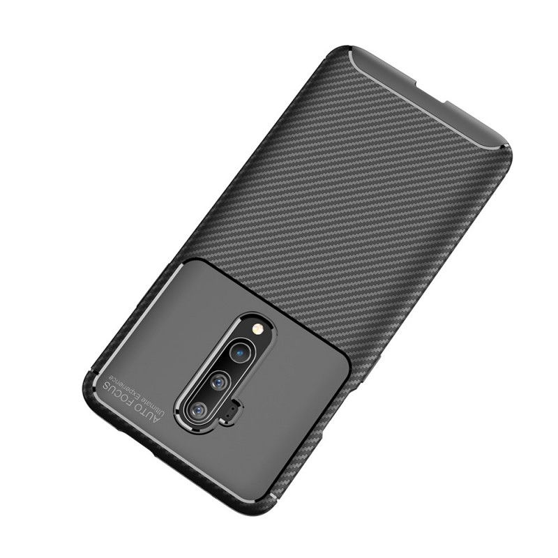 Hoesje OnePlus 7T Pro Donkerblauw Zwart Flexibele Koolstofvezeltextuur