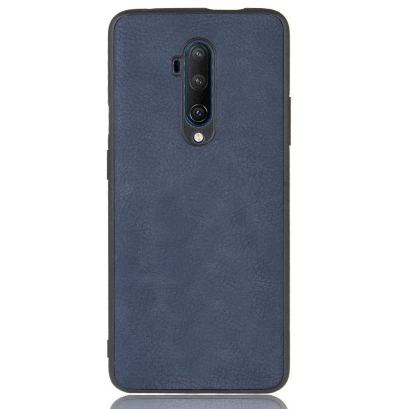 Hoesje OnePlus 7T Pro Donkerblauw Zwart Vintage Look Leereffect