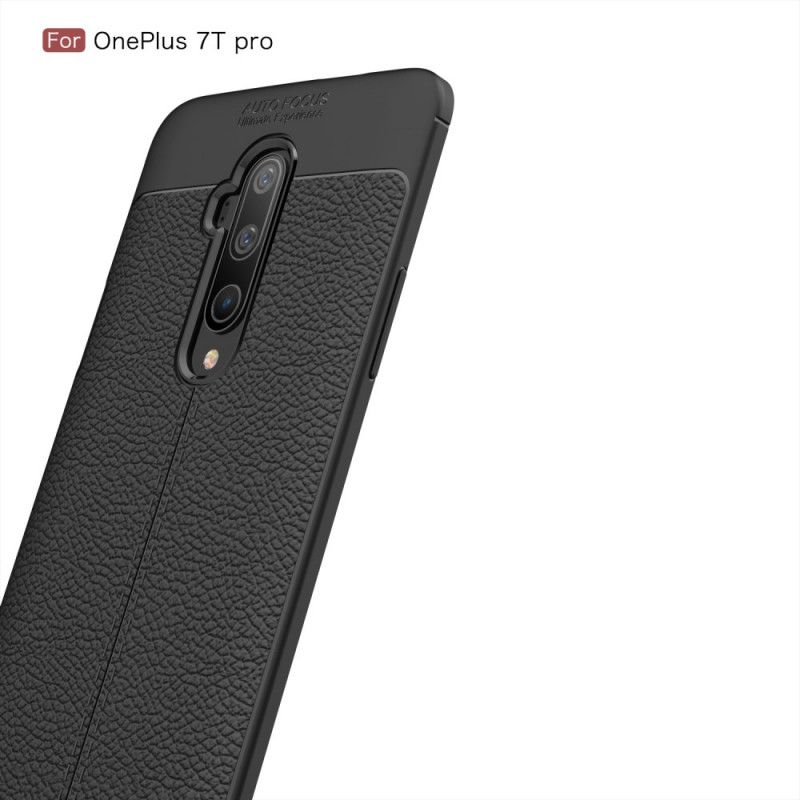 Hoesje OnePlus 7T Pro Rood Zwart Dubbellijns Lychee Leereffect