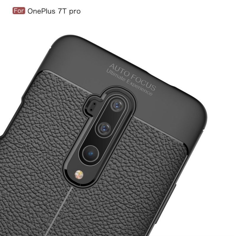 Hoesje OnePlus 7T Pro Rood Zwart Dubbellijns Lychee Leereffect