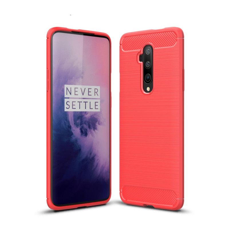 Hoesje OnePlus 7T Pro Rood Zwart Geborsteld Koolstofvezel