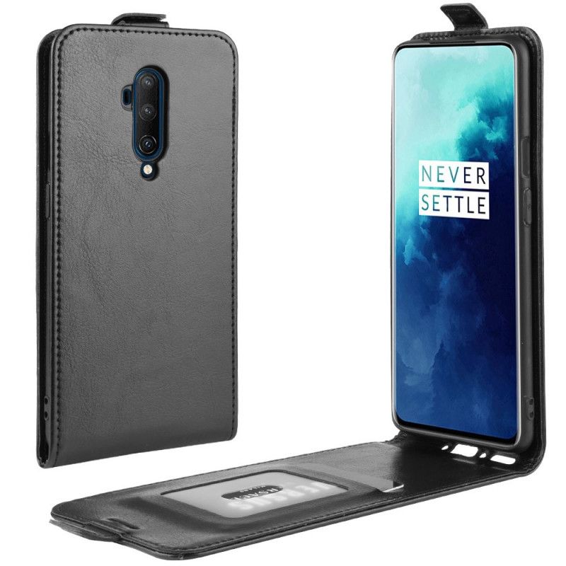 Leren Hoesje OnePlus 7T Pro Wit Zwart Telefoonhoesje Opvouwbaar