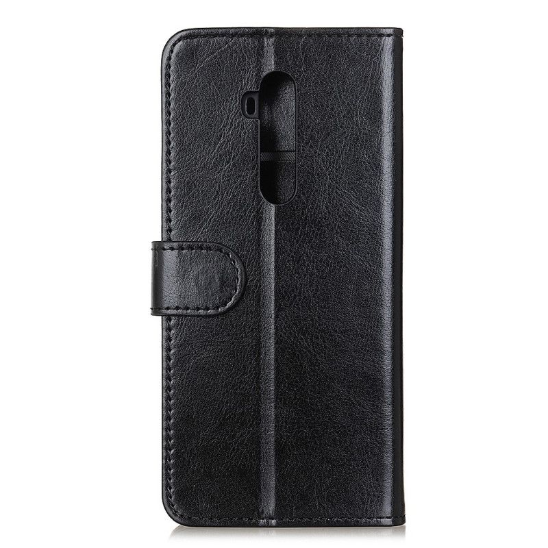 Leren Hoesje voor OnePlus 7T Pro Wit Zwart Glanzend Leereffect