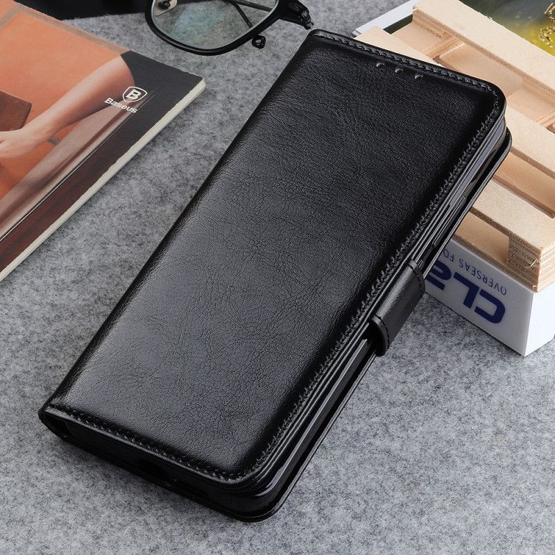 Leren Hoesje voor OnePlus 7T Pro Wit Zwart Glanzend Leereffect