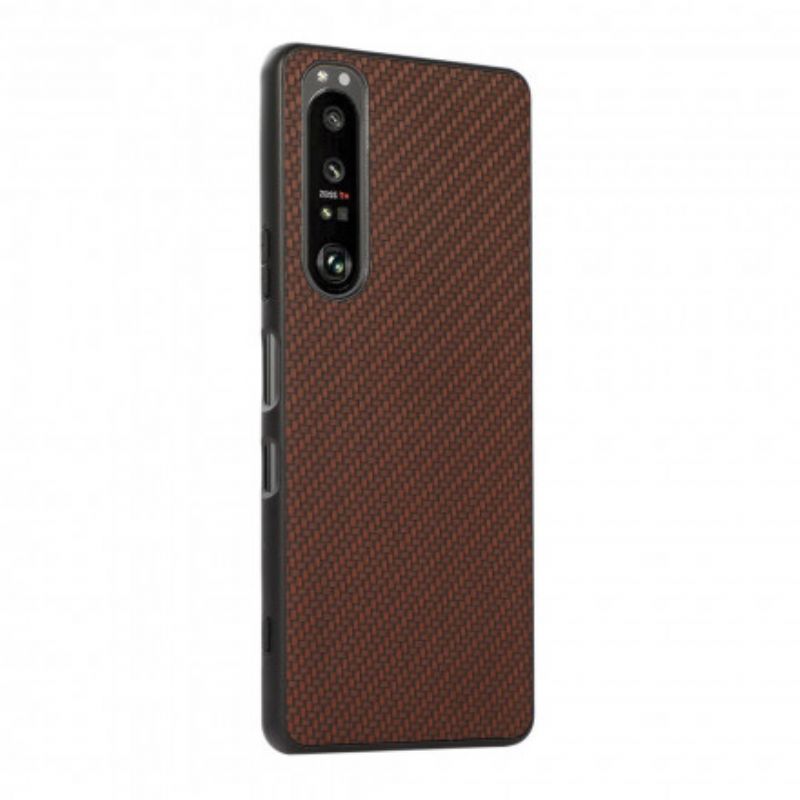 Hoesje Sony Xperia 1 Iii Ledereffect Koolstofvezeltextuur Bescherming Hoesje