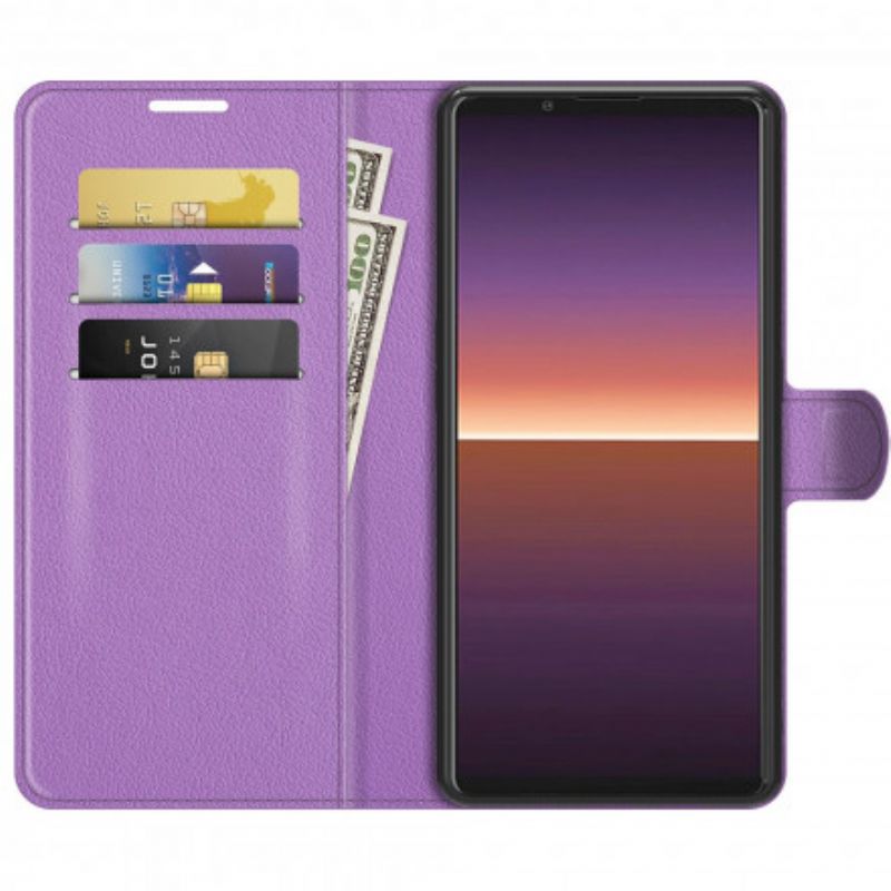 Leren Hoesje Sony Xperia 1 Iii Klassiek Lychee-effect Bescherming Hoesje