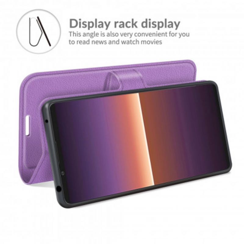 Leren Hoesje Sony Xperia 1 Iii Klassiek Lychee-effect Bescherming Hoesje