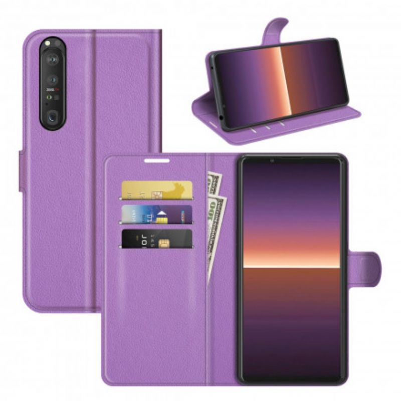 Leren Hoesje Sony Xperia 1 Iii Klassiek Lychee-effect Bescherming Hoesje